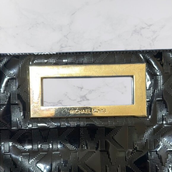 Michael Kors Black Glossy Clutch with Gold Accent - Picture 4 of 10